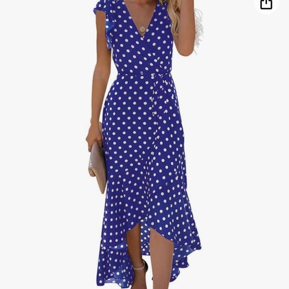 Grecerelle Dresses & Skirts - Grecerelle Spring Dress, V Neck Maxi,  Blue/White Polka Dots, M, EUC